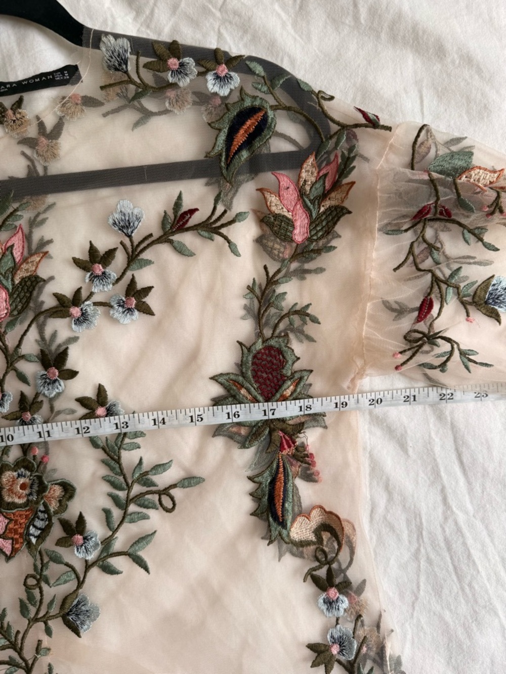 Zara Woman Embroidered Sheer Mesh Floral Top Nude Multi Size M - Picture 7 of 7